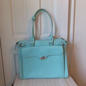 Mcklein Pale Aqua Blue Leather Laptop/Tablet Briefcase